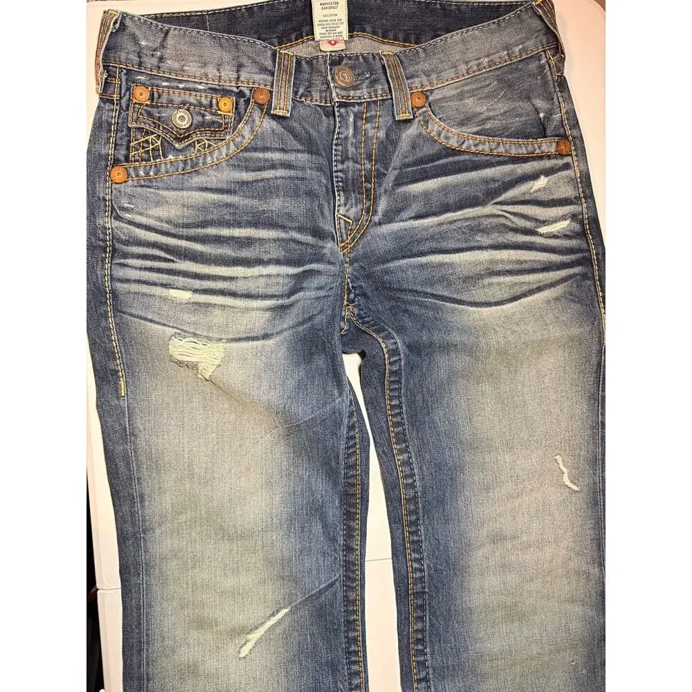 True Religion Billy Big T Distressed Jeans Mens 34 Blue Made In USA Y2K